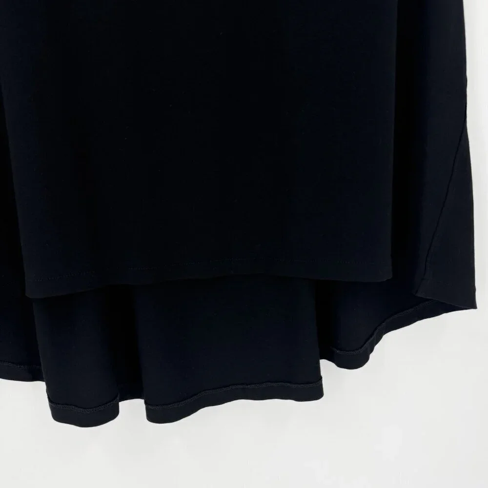 Eileen Fisher L Black A-Line Modest Knee Length Stretch Knit Skirt Minimalist